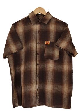 FB County Short Sleeve Brown Ombre Plaid Checker Shirt Small